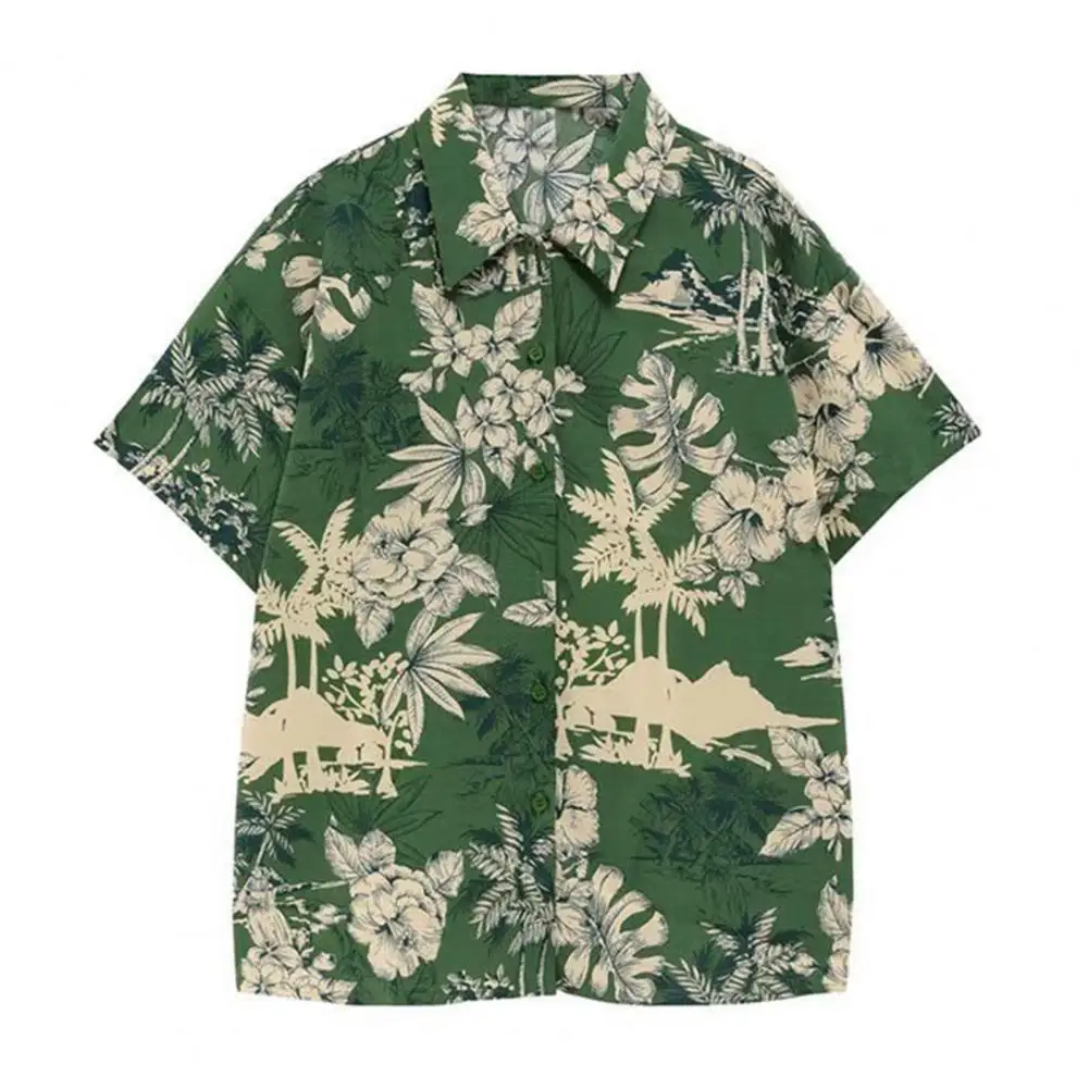 

Popular Men Top Breathable Retro Print Vacation Beach Shirt Buttons Closure Turn-down Collar Hawaiian Shirt Streetwear