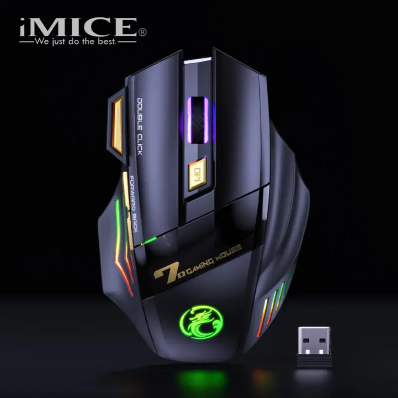 

IMICE GW-X7 2.4GHz Rechargeable RGB 3200DPI 7 ButtonsWireless Mute Ergonomic Gaming Mouse For Computer Gamer PC Office Mice