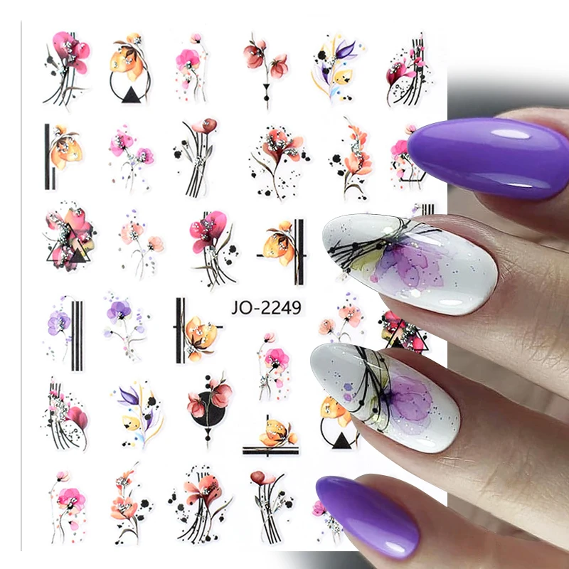 

1 Sheet Flower Leaf Tree Green 3D Bronzing Nail Art Stickers Black White Sliders Summer DIY Decals for Nail Art Decoration