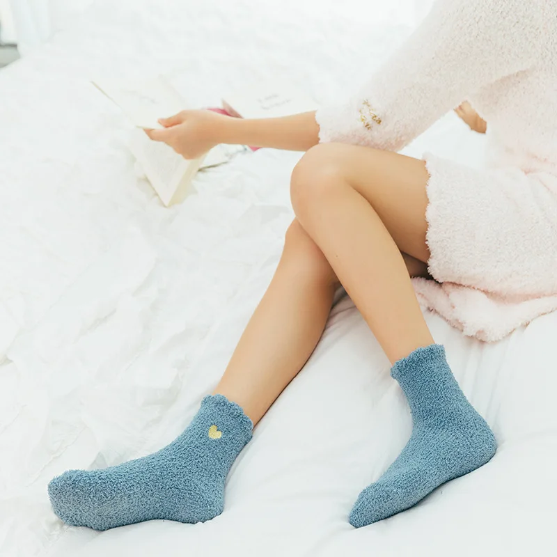 10 Pairs Winter Warm Women Thicken Thermal Socks Middle Coral Fleece Snow Floor Heart Shape Socks