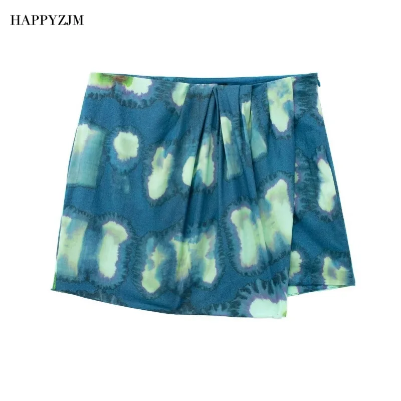 

HAPPYZJM 2023 New Women Printed Wrapped Scarf Short Skirt Fashion High Waist Slim Fit Mini Skirt Casual Holiday Street Style