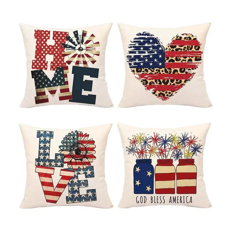 

4th Of July Pillow Covers 4th Of July National Holiday Cushion Cover Retro American Flag Pattern Red Blue Color Party Decor Home