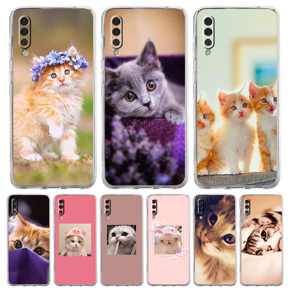 

Cute Cat Transparent Phone Case for Samsung Galaxy A12 A02 A03S A50 A70 A10 A10S A20 A30 A40 Luxury Soft Cover Fundas Coque Bag