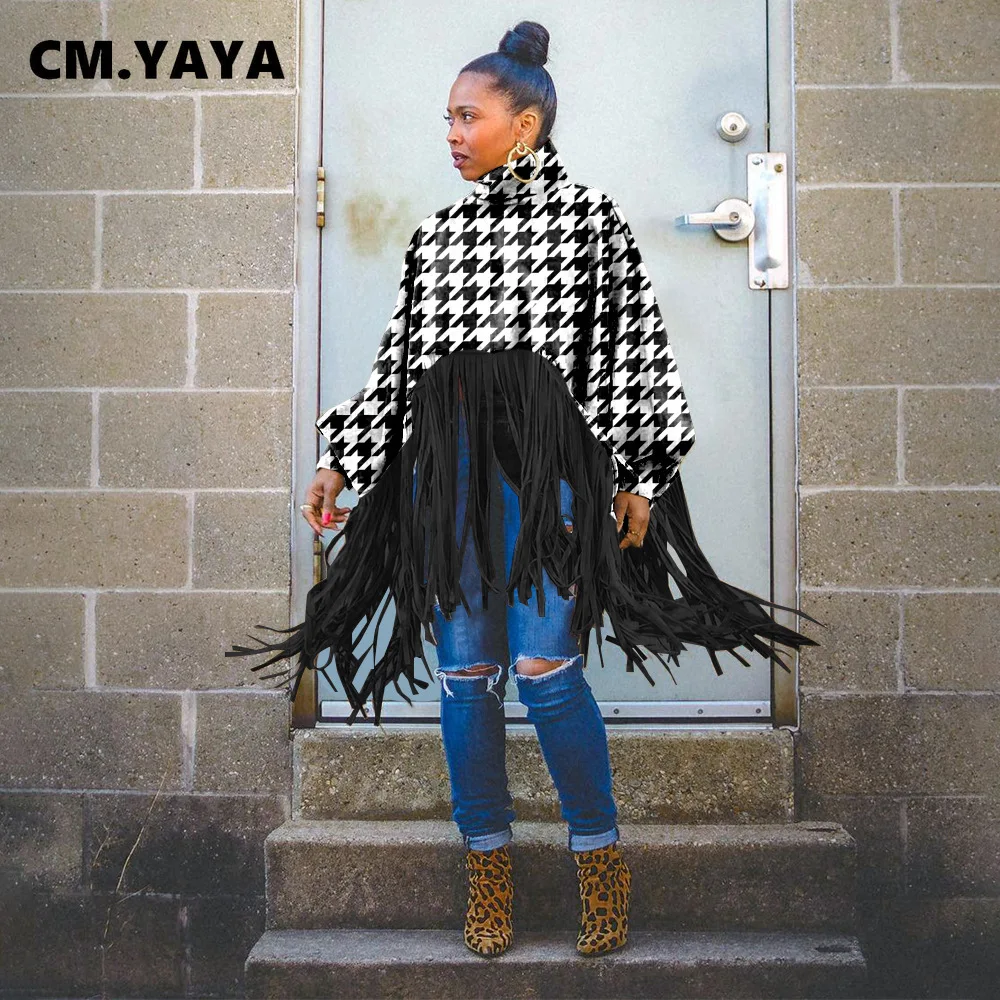 Женская камуфляжная водолазка CM.YAYA с леопардовым принтом и кисточками на подоле