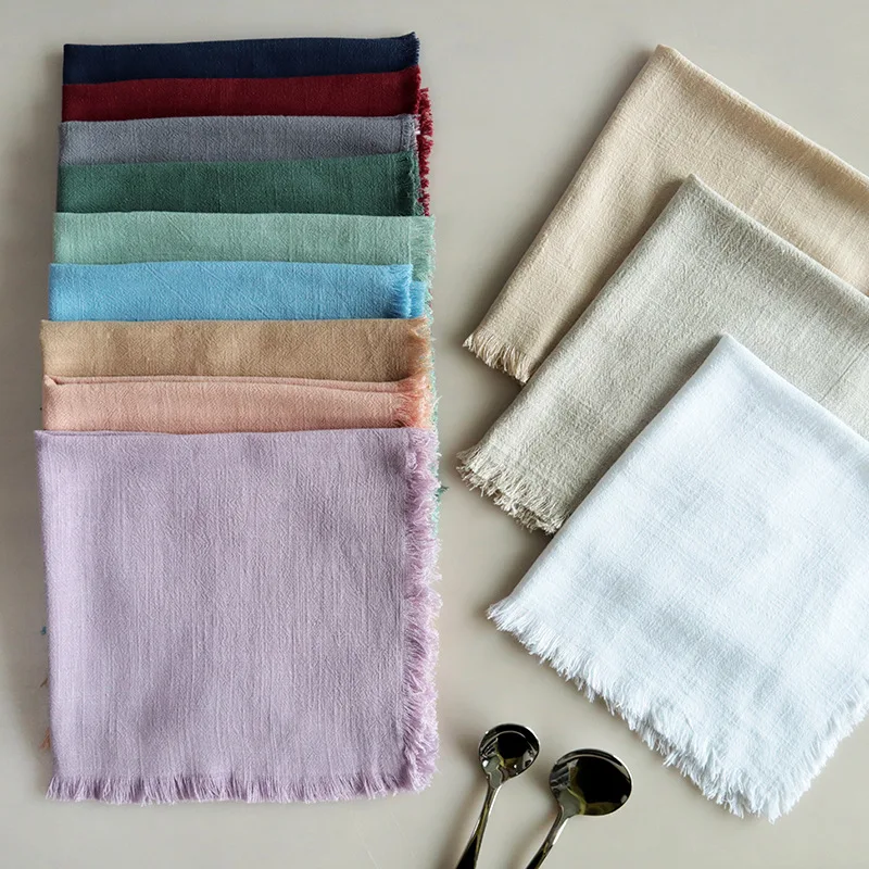 

4pcs/pack Square Tassel Napkin Cotton Linen Dish Towel Tea Napkin Kitchen Cleaning Cloth 40x40cm 15.7" x15.7"