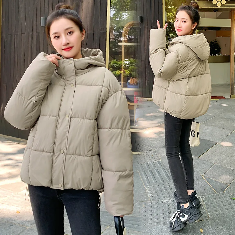 GRELLER 2023 Winter Women Jacket Coats Short Parkas Female Down Cotton Hooded Thick Warm Jackets Drawstring Casual Student Coat