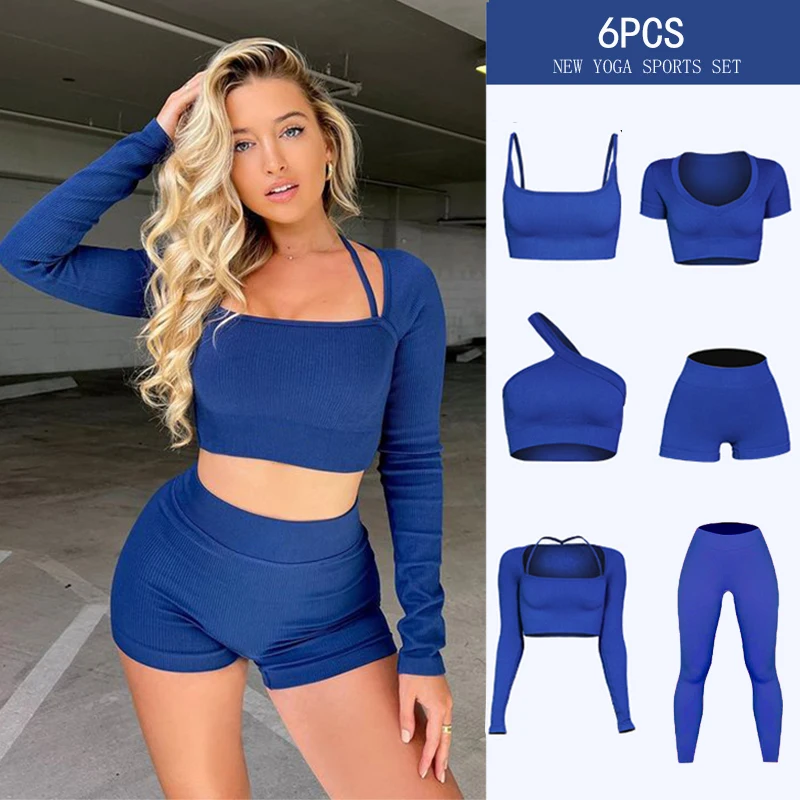 

2 Piece Set Seamless Yoga Set Women Skii Long Sleeve Crop Top Leggings Tracksuit Gym Set Sports Workout Wear Women's Clothing