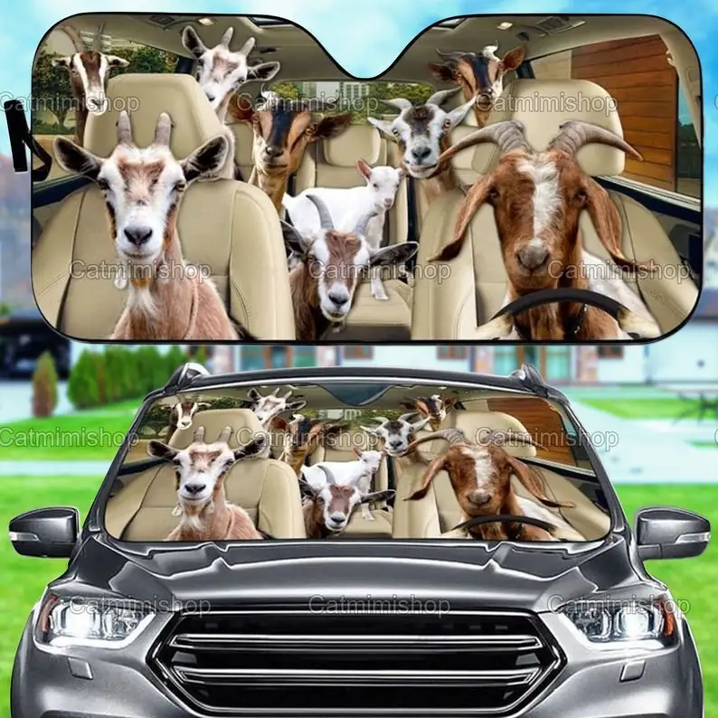 Goat Family Car Sun Shade, Funny Goat Sun Shade, Goat Car Windshield, Windshield Sun Shade, Farm Car Sun Shade, New Car Gifts