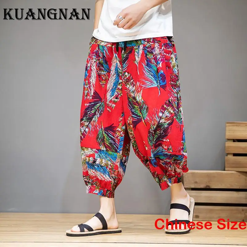 

KUANGNAN Printed Pants With Ties Men's Luxury Clothing Men Trousers Running Wear to Work Japanese Fashion Sweatpants 5XL 2023