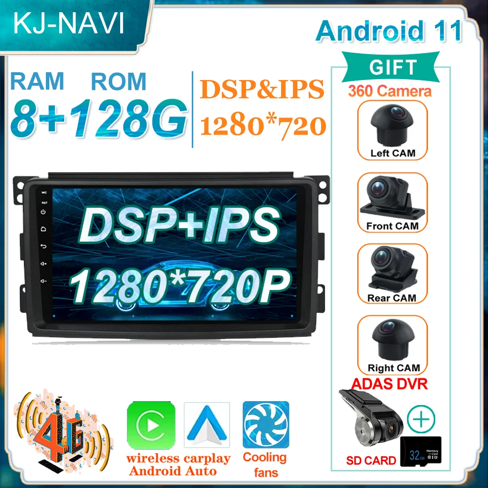 

8G+128G 9'' Android 11 Video DSP Car Player For Mercedes/Benz Smart For Two 2005-2010 Carplay WiFi BT Radio IPS Stereo GPS