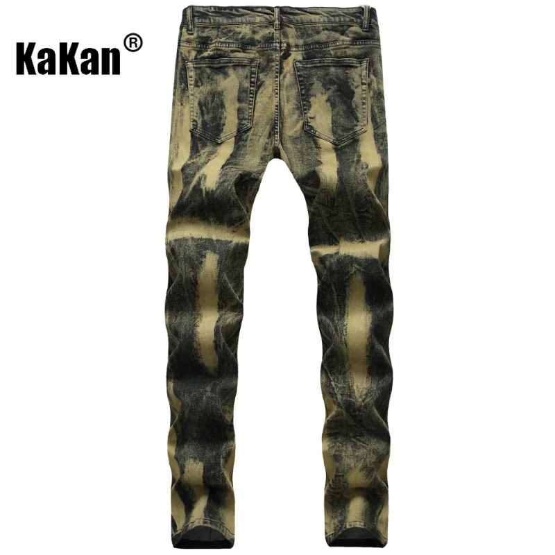 Kakan - European and American New Slim Fit Micro Elastic Jeans for Men, Painted Zipper Open Front Long Jeans K21-0755