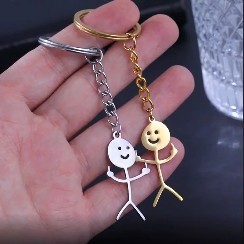 

Funny Doodle Fuxk You Middle Finger Stickman Keychain Women Stainelss Steel Key Ring Accessories Jewelry Couple Pendant Keyring