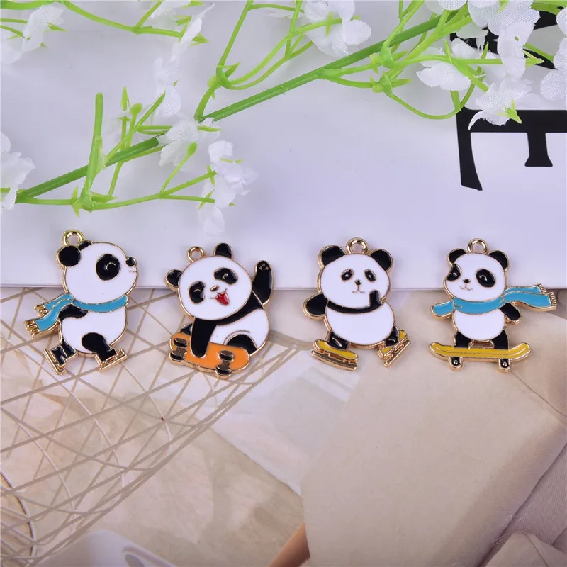 

10pcs Lovely Panda Pendant Cute Animal Metal Charms Enamel for DIY Jewelry Making Earring Necklace Bracelet Keychain Supplies