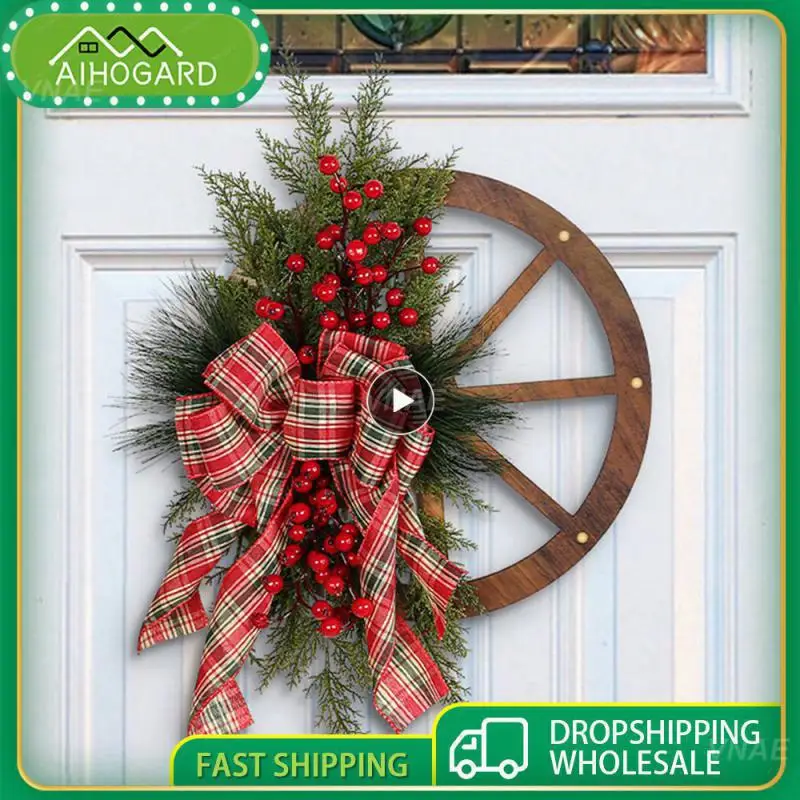 

Front Door Decorative Wreath Brightly Colored Wear Resistance Wood Cloth Holiday Decoration Wreath High Quality Material Plastic