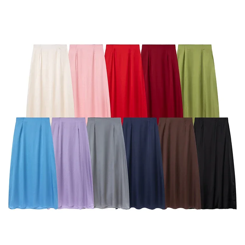 Весна и лето 2024 новая шелковая юбка до половины тела атласная женская