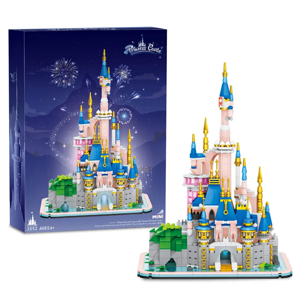 

Lighting Disney Princess Castle World Park Friends Block Disneyland Fairy Tales Pink Castle Model Brick Toy for Gifts Set Kid