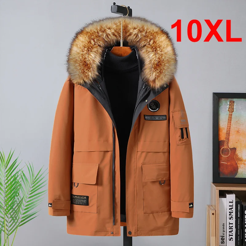 

Зимняя Мужская парка с меховым воротником, размеры 10XL