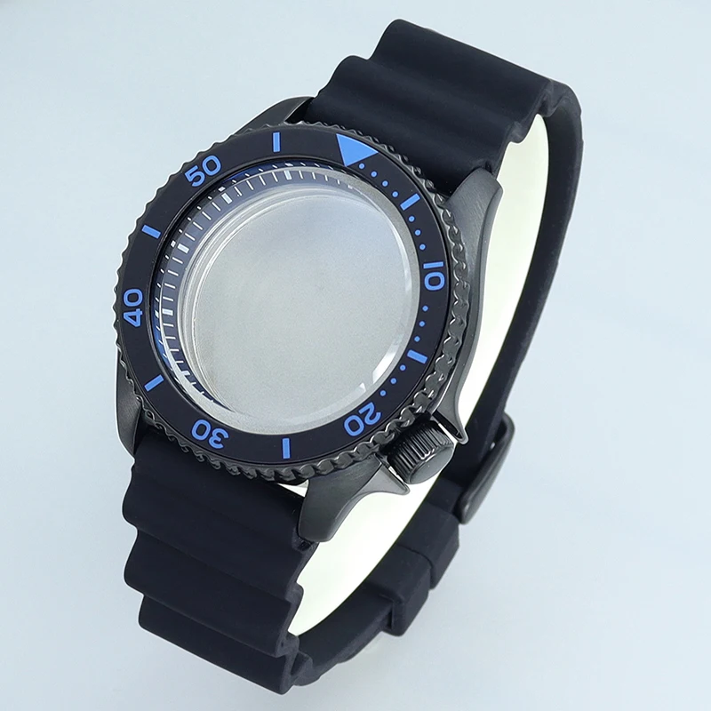 Черный корпус часов 42 5 мм резиновый браслет с сапфиром подходит для Seiko nh35 nh36