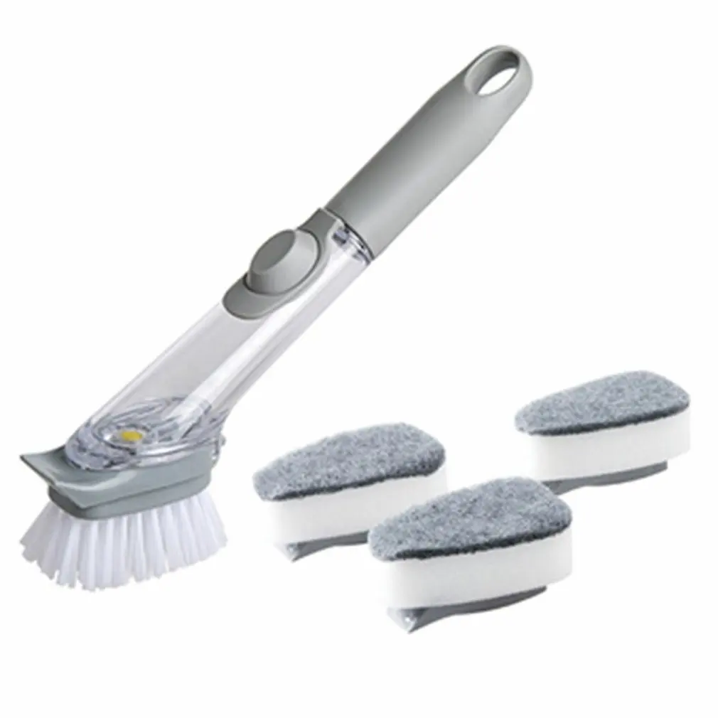 

Kitchen Cleaning Tools 2 In 1 Long Handle Cleaning Brush With Removable Brush Sponge Sponge Dispenser Dishwashing Brush Set