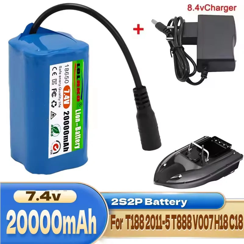 Фото НОВАЯ АКБ 7.4V 2S2P 20000mAh для радиоуправляемых прикормочных корабликов V020 V900 2011-5 V007 C18 H18 V18 D18B FX88, запчасти для батарей №1
