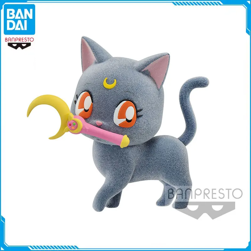 

Anime Sailor Moon Fluffy Puffy Pet Elf Flocking Luna Cat Action Figure Collectible Toys Ornaments Gift Bandai Original
