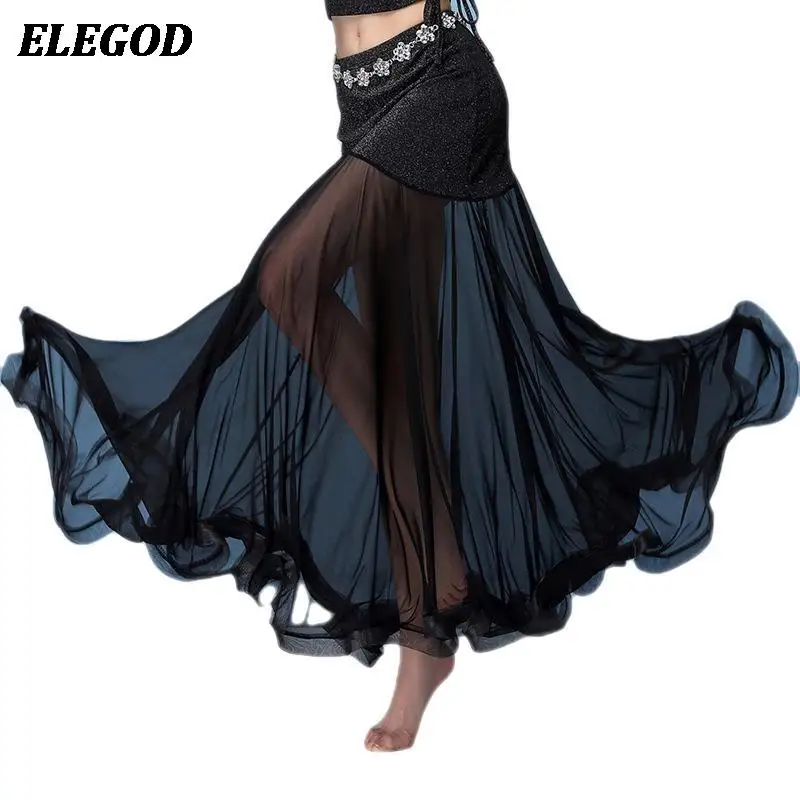 

Women Belly Dance Skirt Sexy Splicing Mesh Fishtail Long Skirt Oriental Dance Training Suit Lady Elegant Skirt Goddess Clothing