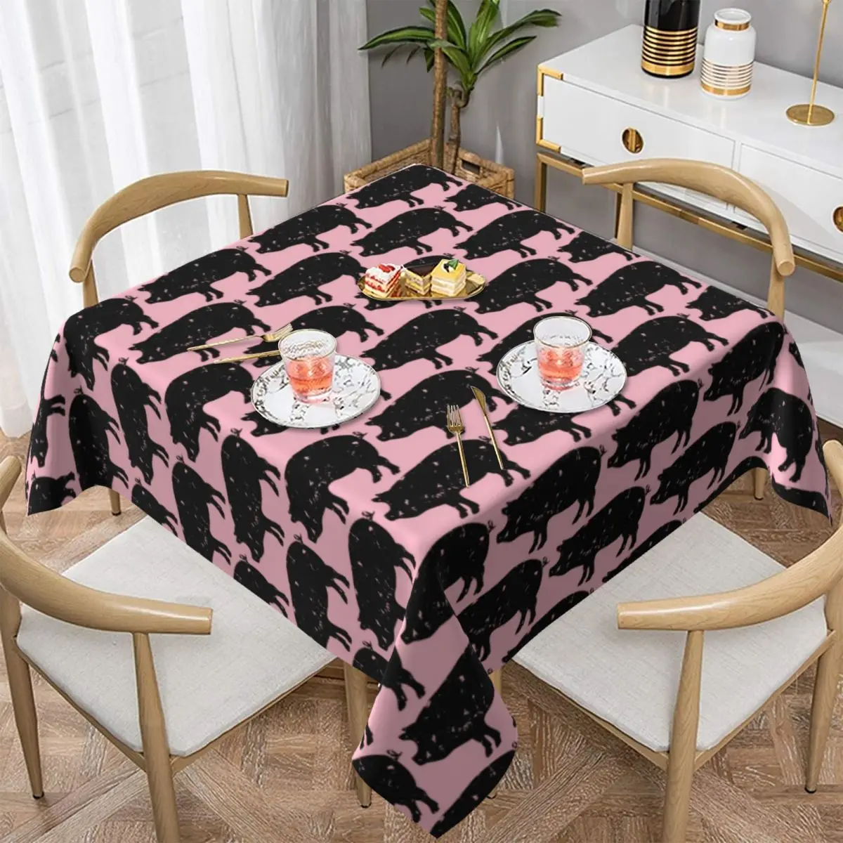 

Animal Farm Print Tablecloth Cute Pink Pig Print Decoration Table Cover Polyester Restaurant Wholesale Beautiful Table Cloth