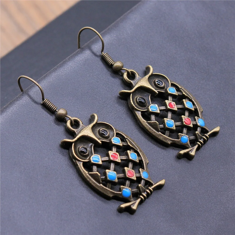 

Fashion Handmade Simple Design Antique Bronze Color Owl Pendant Earrings Women Vintage Drop Earrings