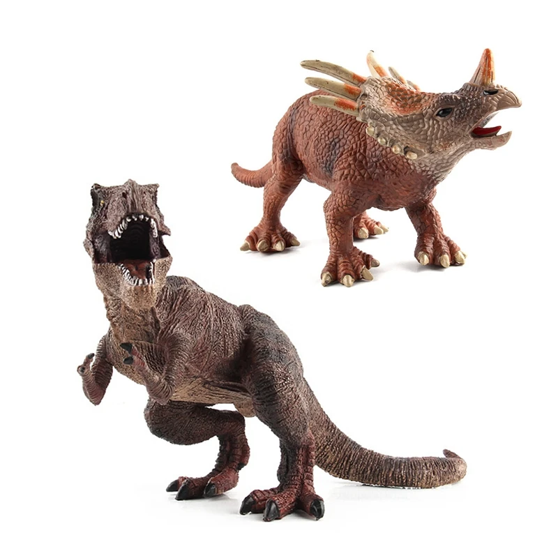

2 Pcs Big Size Jurassic Wild Life Tyrannosaurus Rex Dinosaur Toy Plastic Play Toys Brown 31X17x13cm & 33X14x11