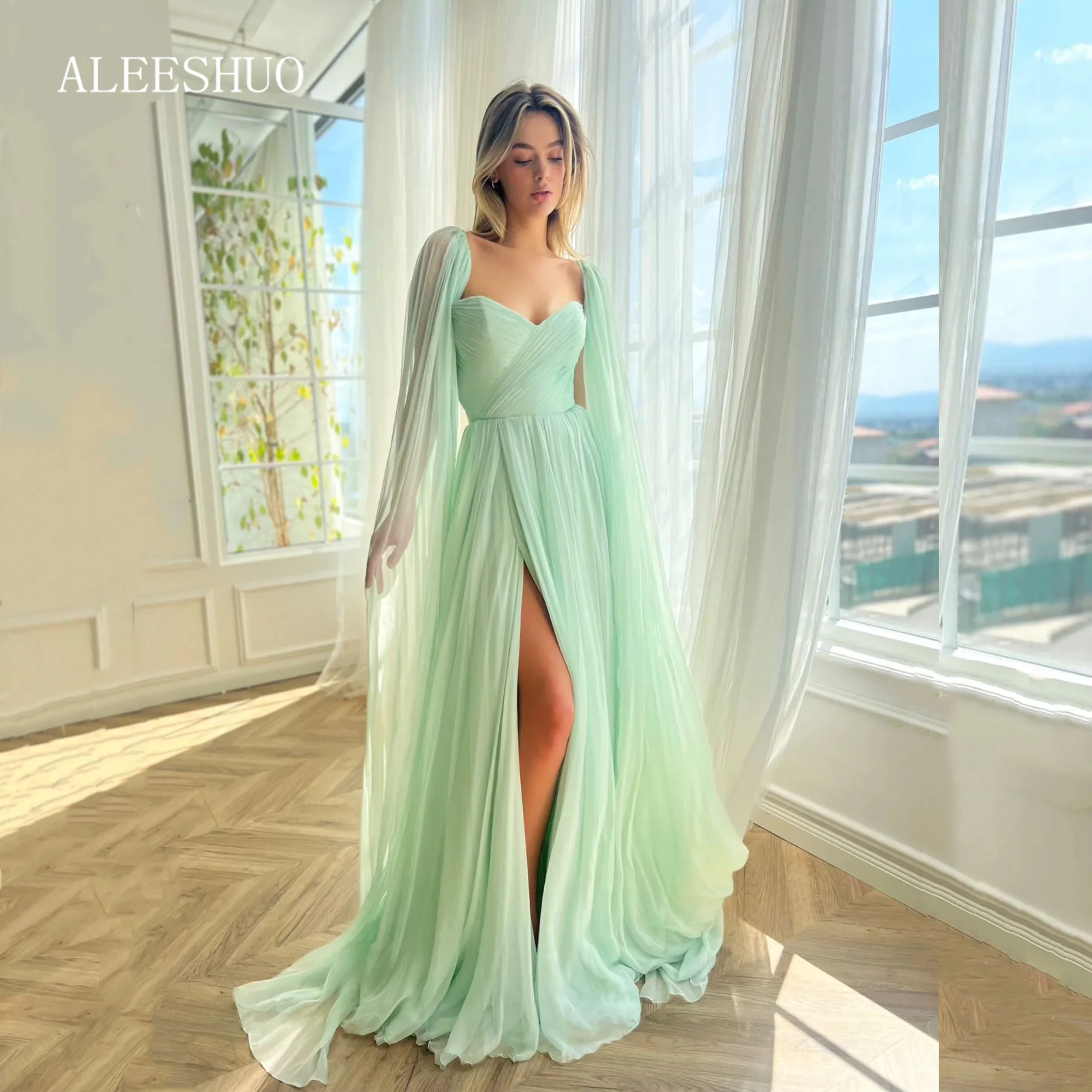 

Aleeshuo Formal Sweetheart A-Line Evening Dresses High Split Tulle Prom Dress Women Floor Length Cocktail Party Gown Custom Size