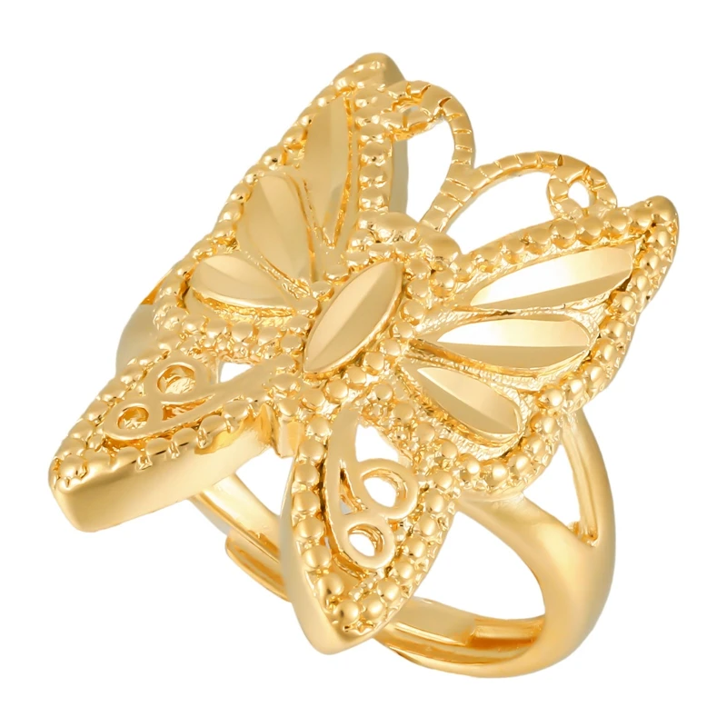 1PC New Sand Gold Color Starry Flower Butterfly Open Ring Resizable For Women Wedding Jewelry Fashion Gifts images - 6