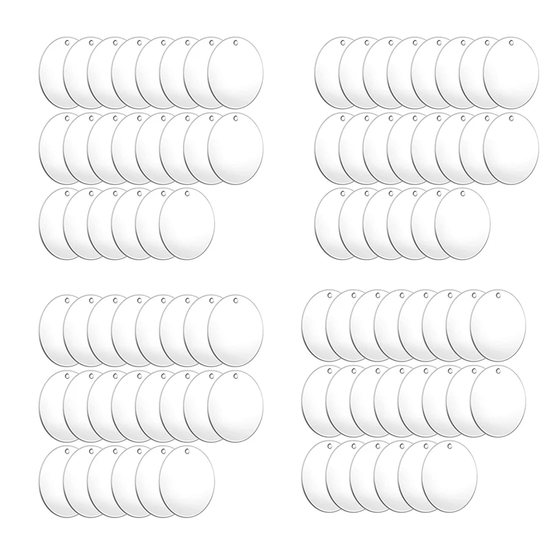 88 Pieces Acrylic Blanks Clear Ornaments Round Circle Disc With Hole Blank For Keychain