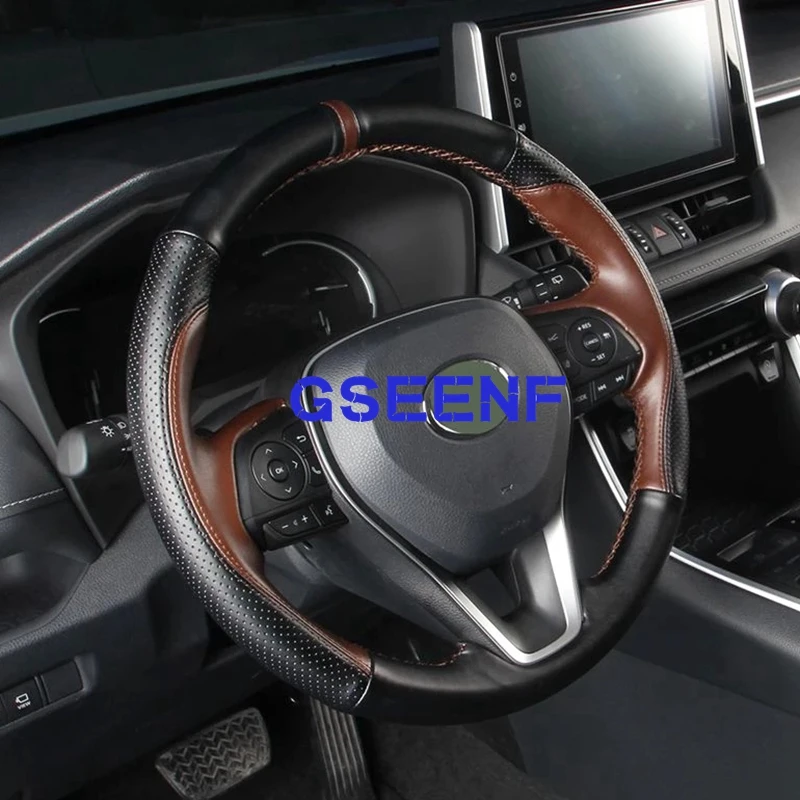 

For Toyota Camry 2018- 2019 Avalon 2018 - 2020 RAV4 2019 Hand-Sewing Car Steering Wheel Cover Genuine Leather