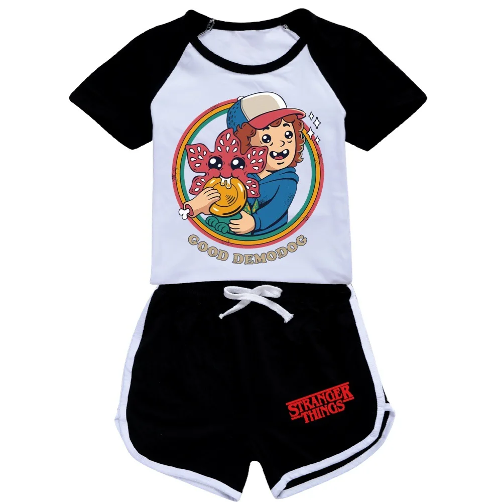 

Stranger Things 4 Baby Kids Boys Girls Summer Short Sleeved Tshirt T-shirt Pants Suit Set Kids Sports Set