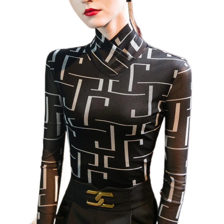 

Women Clothings for Autumn & Winter Long Sleeve Turtleneck Women's Tops Printed Blauses for Women