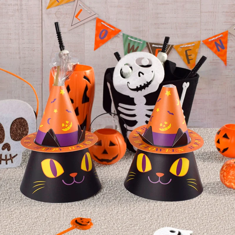 Es Pumpkin Witch Cat Cookie Gift Packaging Box With Opp Bags Kids Halloween Party Trick Or Treat Favors