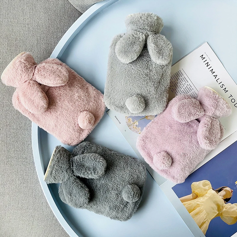 

300/500/1000ml Hand Warmer Supplies Cartoon Rabbit Plush Hand Warmer Water Bag Soft Cover Hot Water Bottle Winter Warm Portable