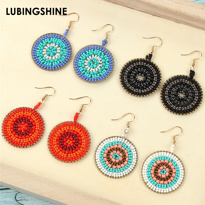 

Bohemia Colorful Seed Beaded Drop Earrings for Women Girl Round Handmade Summer Beach Surf Earrings Jewelry Party Gift
