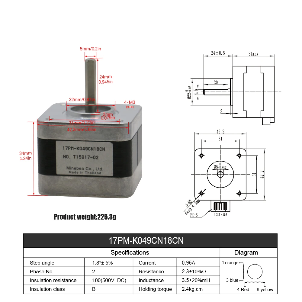 

Шаговый двигатель HLTNC Nema 17 0,24 Нм