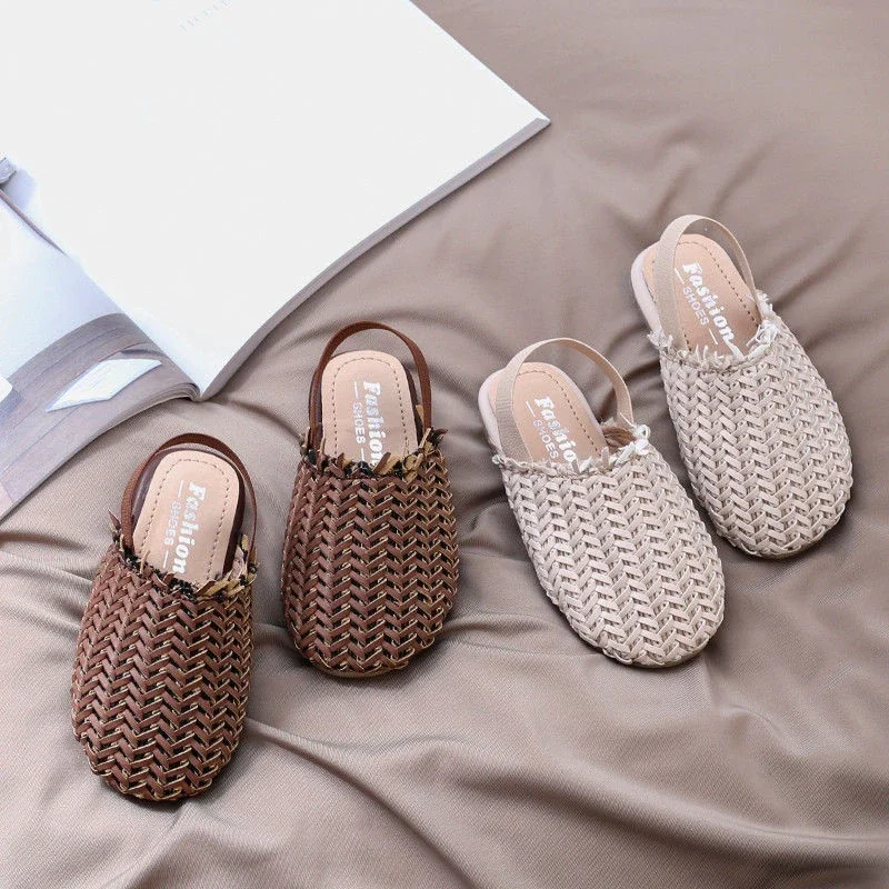 

2022 Summer Fashion Children's Rattan Woven Sandals Girls Flat Casual In The Kids Home Footwear Baby Girl Sandals size 21-35