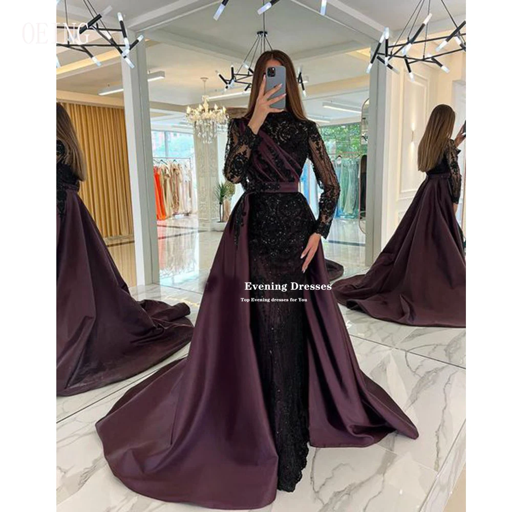 

OEING Elegant Mermaid Evening Dress Dark Purple High Collar Appliques Sequins Saudi Arbia Long Special Occasion 2023 Prom Gowns