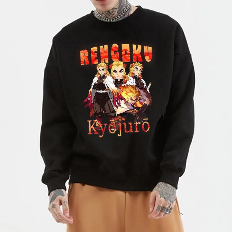 

Толстовка мужская с капюшоном и принтом, уличная одежда с изображением демонов, рассекающих демонов, повседневный свитшот с принтом ренгок...