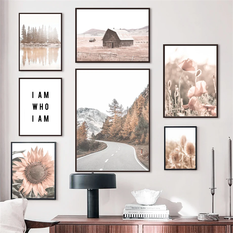 

Forest Lake Grass Sunflower Mountain Road Nordic Posters Prints Canvas Painting Wall Art Pictures For Living Room Home Decor