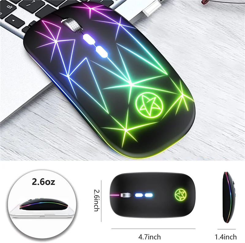 Мышь Компьютерная аккумуляторная беспроводная Бесшумная с RGB-подсветкой USB 2 4 ГГц