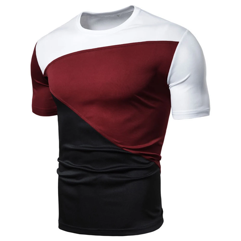 

Mens T-shirts Color Block Short Sleeve Slim Fit Shirt Muscle Sports Gym Workout Fitness Streetwear Tops Everyday T Shirt Blouse
