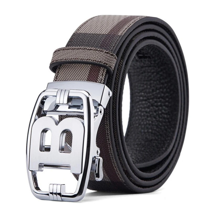 New Metal Luxury Brand Automatic Buckle Canvas Leather Burberry Belt