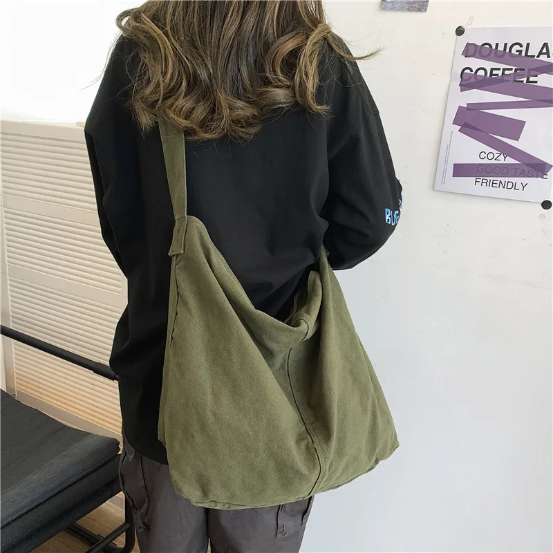 

Women Vintage Solid Color Large Capacity Shoulder Bag Cloth Handbag Purse New Messenger Bags Ladies Canvas Corssbody Bag