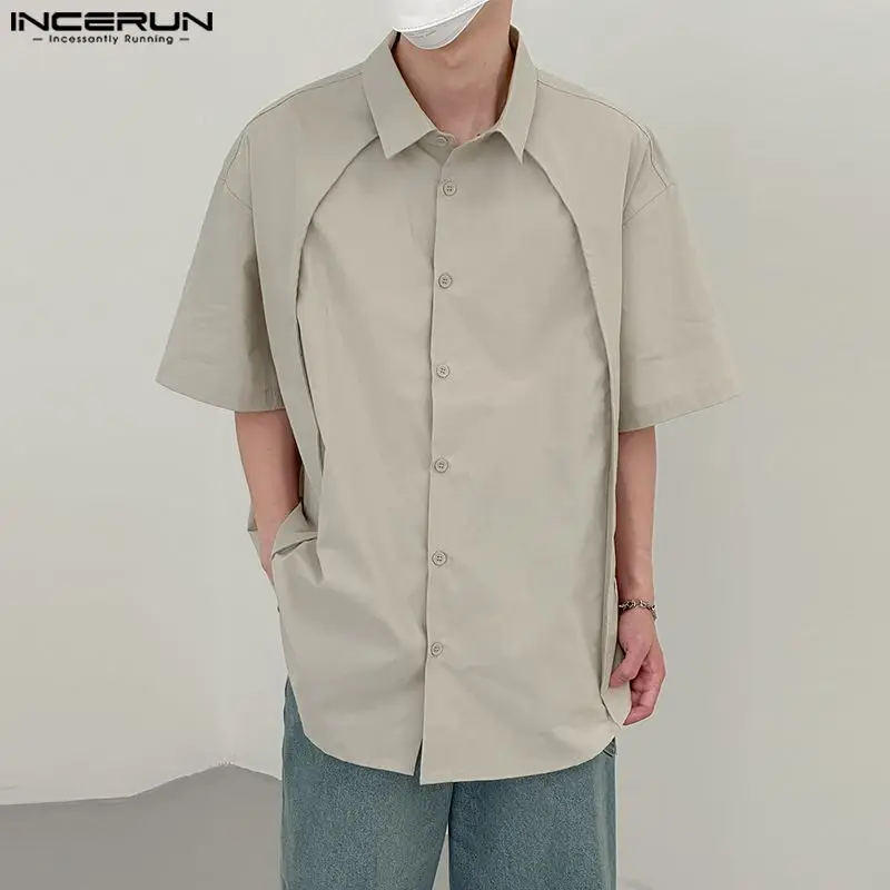

Fashion Men Shirt Solid Color Korean Style Lapel Short Sleeve Button Men Clothing Streetwear Summer Casual Shirts S-5XL INCERUN