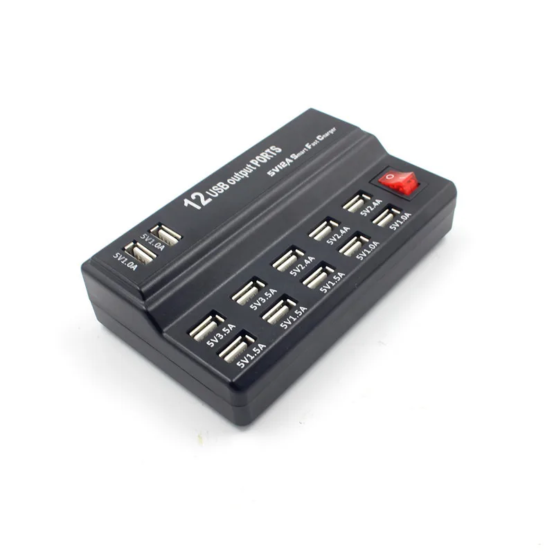 USB Fast Charging HUB10 Port 12A Smart Charging Station USB Charger Mobile Phone Tablet Digital Direct Charging Charger