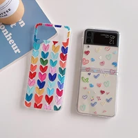 graffiti love heart transparent phone case for samsung z flip 3 5g clear hard pc protective cover for galaxy z flip3 5g sm f711b